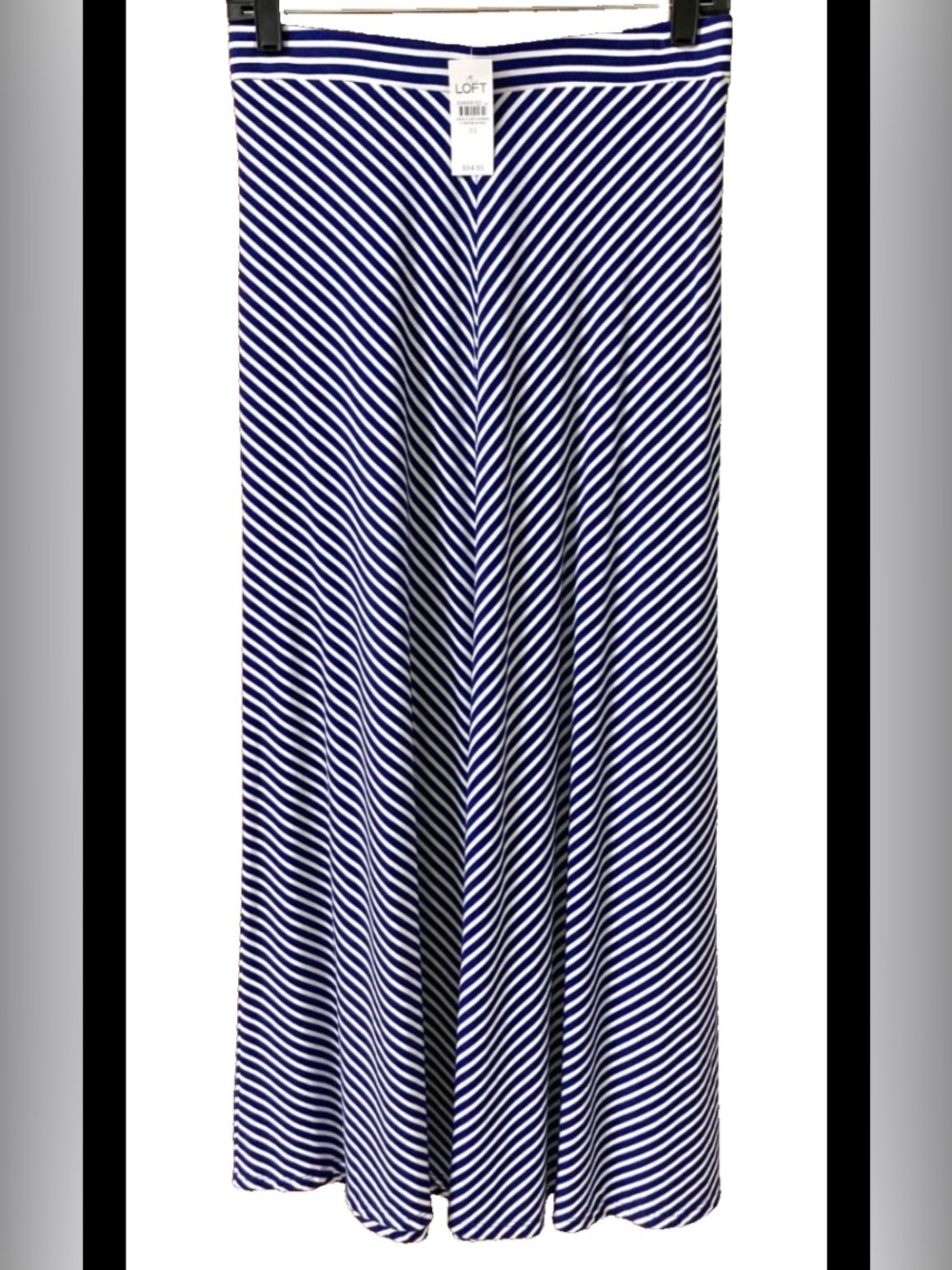 NWT $84 LOFT XS Maxi A-Line Skirt Blue White Striped Knit Pull-On Casual Office